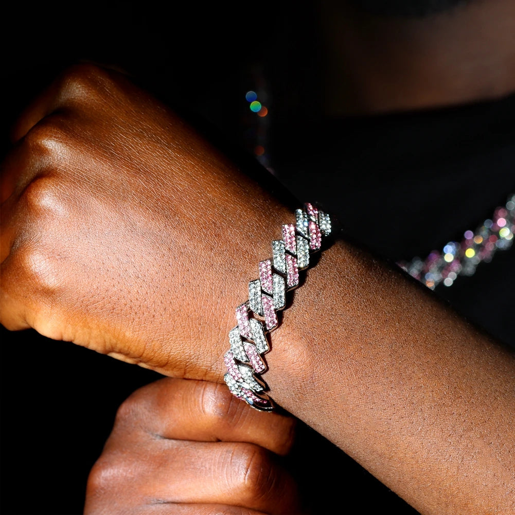 14MM Iced Prong Link Cuban Chain Bracelets for Men Women Full Rhinestones Chunky Miami Cuban Bracelet Punk Hip Hop Jewelry Gi
