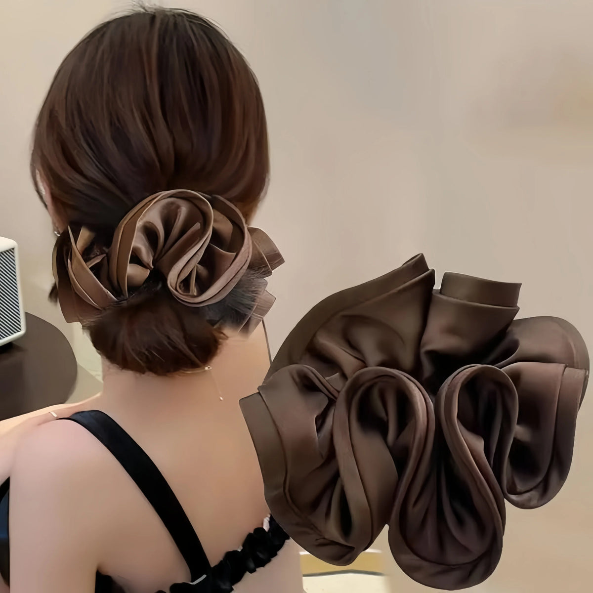Korean Big Hair Tie Ribbon Scrunchies Satin Elastic Hair Band Bow Women Simple Temperament New Style Ponytail Hair Accessorie