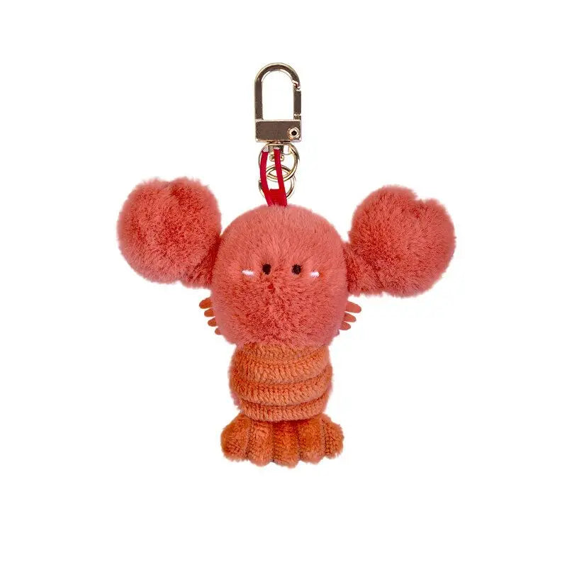 Soft seafood Keychain Lobster Simulation Fluffy abalone lobster clam oyster Keyring Kawaii Cartoon Plush Pendant Birthday Gif