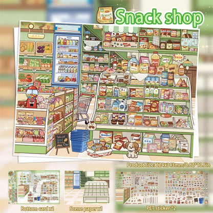 Immersive Scene-Creating Stickers, Multi-Scene Miniature Store Material Stickers, Panoramic Positioning, No-Cut DIY Journal D