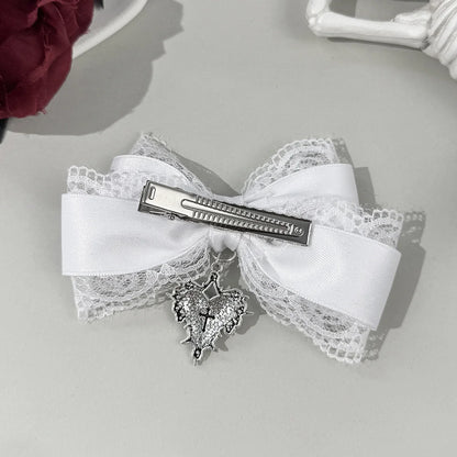 Gothic Lolita Style Hair Clip Black Ribbon Bow Fashionable Hair Clips for girls High-grade headdress