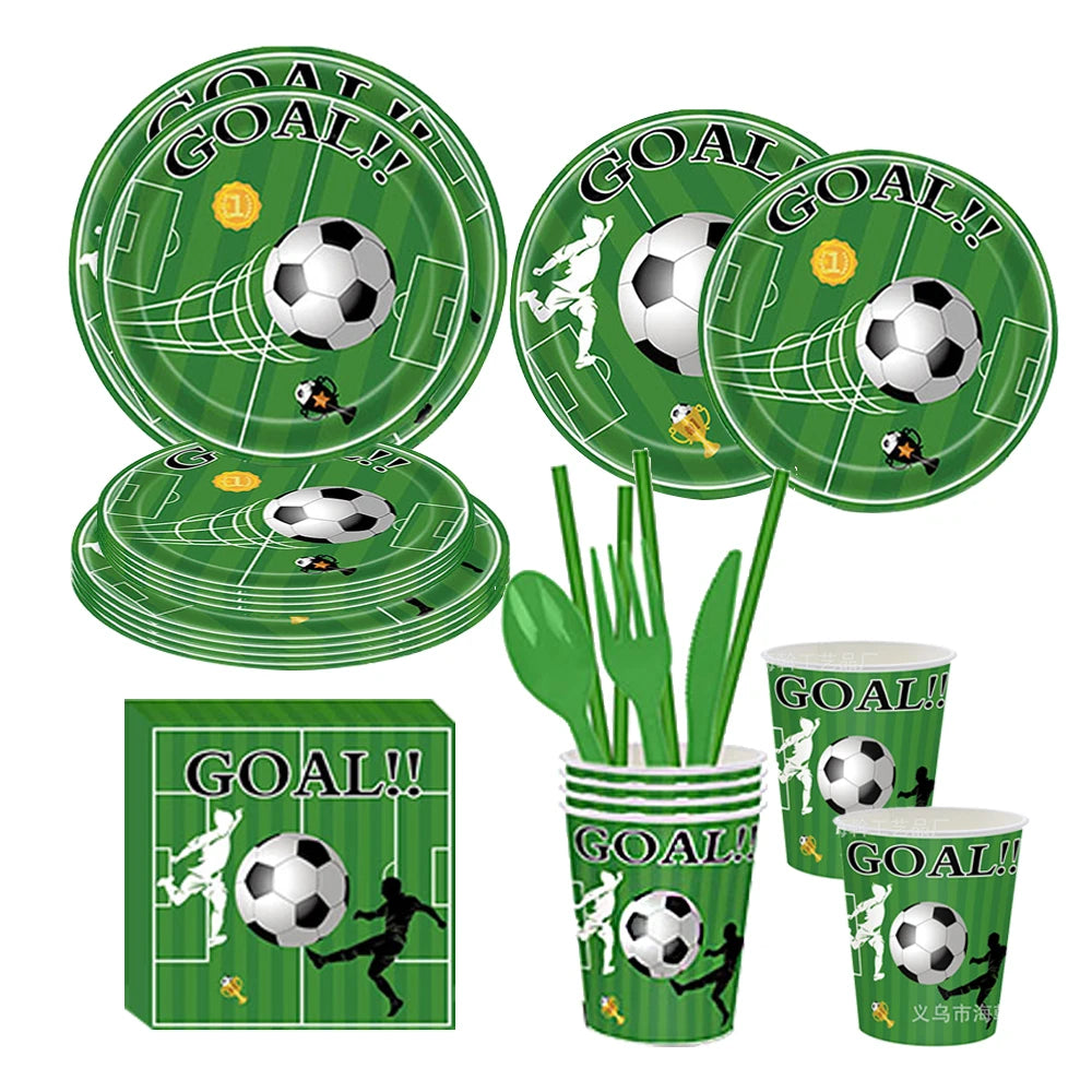 Soccer Theme Disposable Tableware Set Paper Plates Cups Napkins Tablecloth For Birthday Parties