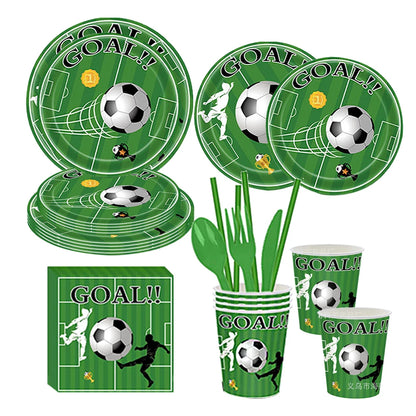 Soccer Theme Disposable Tableware Set Paper Plates Cups Napkins Tablecloth For Birthday Parties