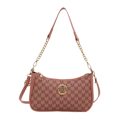 Vintage Style Handbag Crossbody Bag, Gold Letter 'M' Design Pu Leather Shoulder Messenger Bag, Synthetic Leather Tote Bag, Pu
