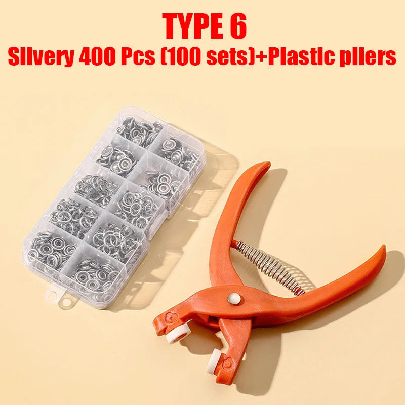 50/100 Metal Prong Snap Button Hollow Press Prong Fastener Studs with Pliers Tool Set Kits for Clothes Garment Sewing Bags Sh