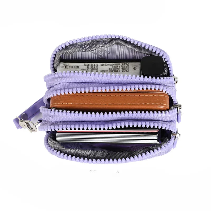 Mini Nylon Coin Purse Key Bag Women Wallets Zipper Waterproof Portable Three Layer Card Holder Female Girl Handbag Headphone 