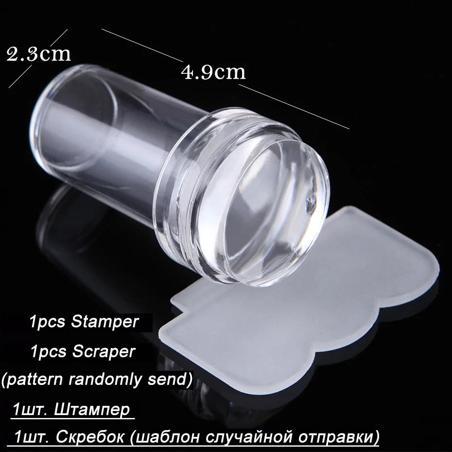 1pc Transparent Silicone Nail Art Stamping Kit French Design For Manicure Plate Stamp Polish Seal Two Side Stamper Scraper To