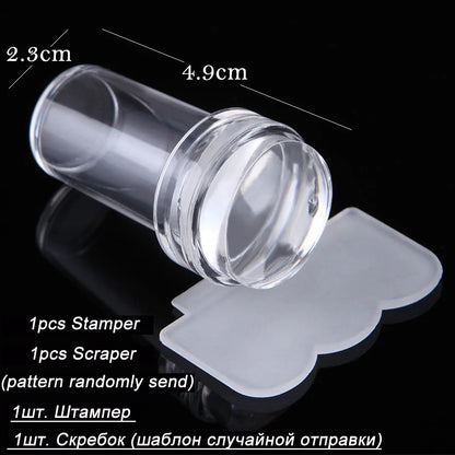 1pc Transparent Silicone Nail Art Stamping Kit French Design For Manicure Plate Stamp Polish Seal Two Side Stamper Scraper To