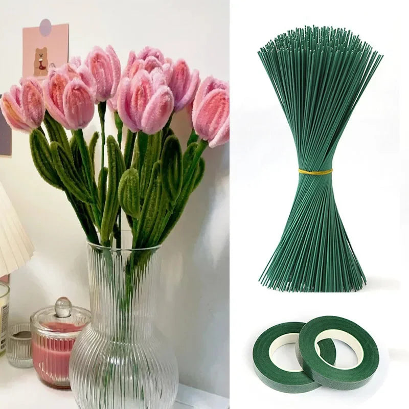 Artificial Flower Stem Wire Flower Pole Rod for diy Chenille Stems Stick Simulation Flower Material With Green Floriculture T
