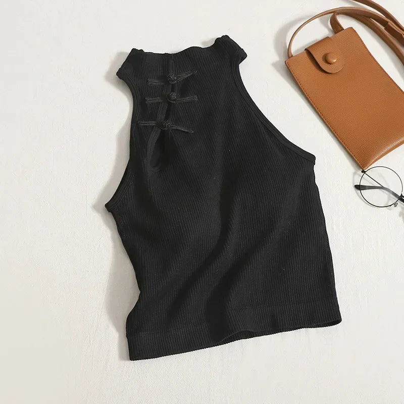 Vintage Hault Tanks Camis For Women Sleeveless Almighty Casual Button Femme Croset Crop Tops With Built in Bras Woman Camisol