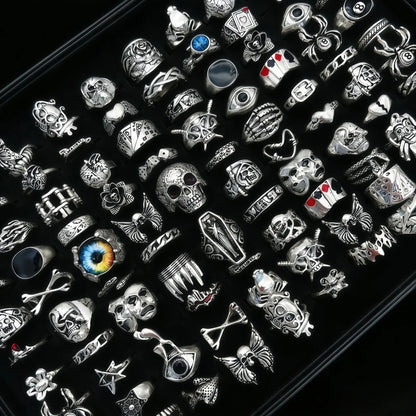 10/20/30/50/100Pieces Vintage Punk Skull Eye Rings Set For Women Men Mix Style Hip Hop Finger Ring Jewelry Party Gift