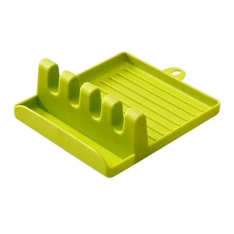 Kitchen Spoon Holders Fork Spatula Rack Shelf Organizer Plastic Chopsticks Holder Non-slip Spoons Pad - Green