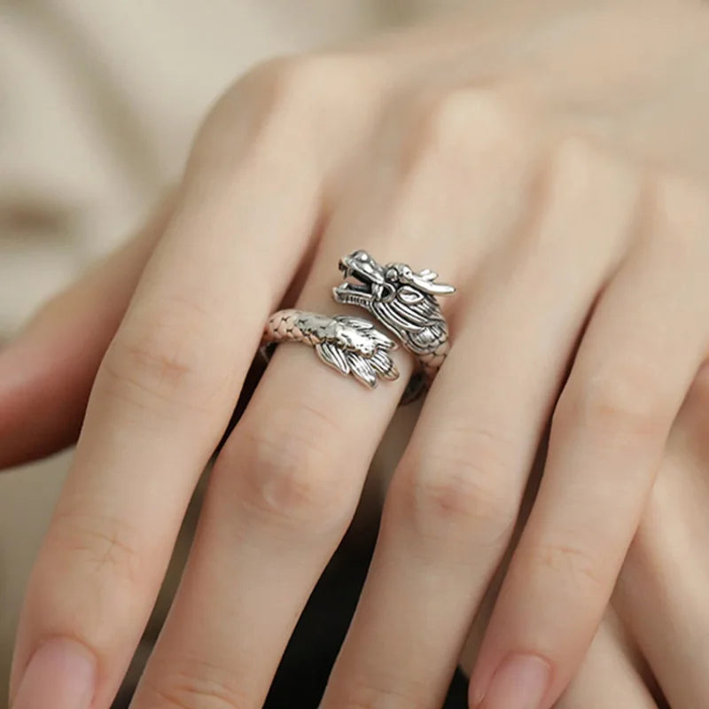 VENTFILLE 925 Sterling Silver Rings INS Fashion Hip Hop Vintage Couples Hollow Lines Punk Thai Silver Party Adjustable Jewelr