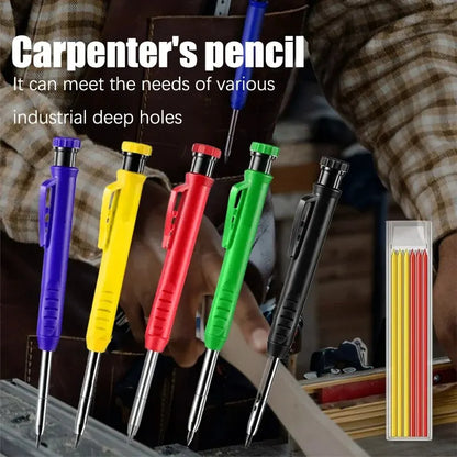 Solid Carpenter Pencil Set Woodworking Tools Mechanical Pencil 5 Colors Refill Construction Job Tools Carpentry Marking Scrib
