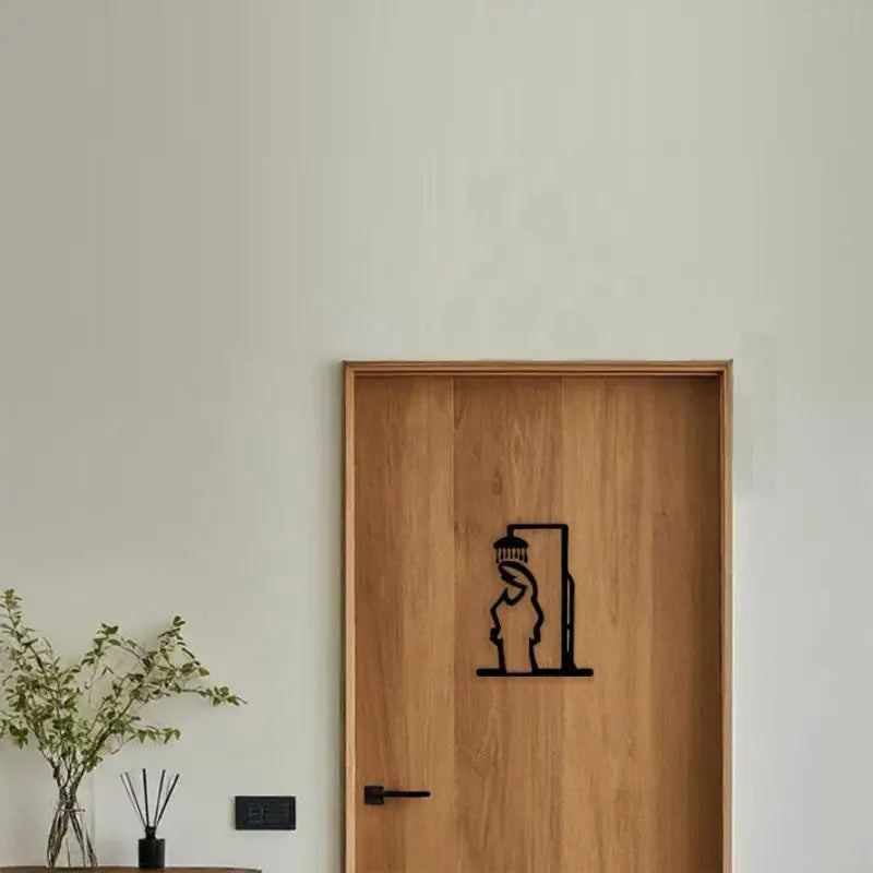 Black Shower Figure Wall Decoration Minimalist Line Metal Bathroom Sign Rustic Door Art Sign Funny Door Topper Home Decoratio