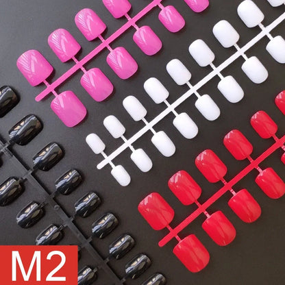 4 Sets/lot Mixed Colors False Nail Tips Short Full Cover Square Fake Nails Comfortable Multicolor Press On Nails Nail DIY - M