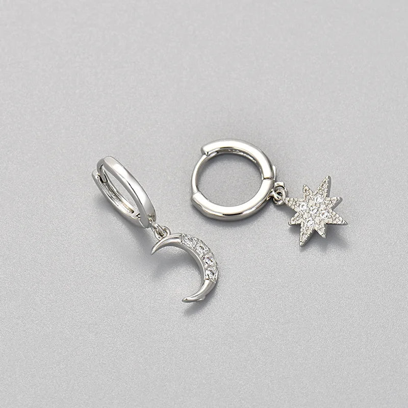 Fashion Stainless Steel Zircon Star Hoops Earrings For Women Vintage Crystal Zirconia Circle Earrings Punk Unisex Rock Jewelr