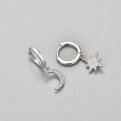 Fashion Stainless Steel Zircon Star Hoops Earrings For Women Vintage Crystal Zirconia Circle Earrings Punk Unisex Rock Jewelr