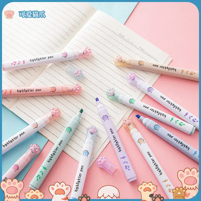 6Pcs/Set Kawaii Cat paw Fluorescent Highlighter Pens Markers Pastel Drawing Pen Student School Office Supplies Cute Stationer