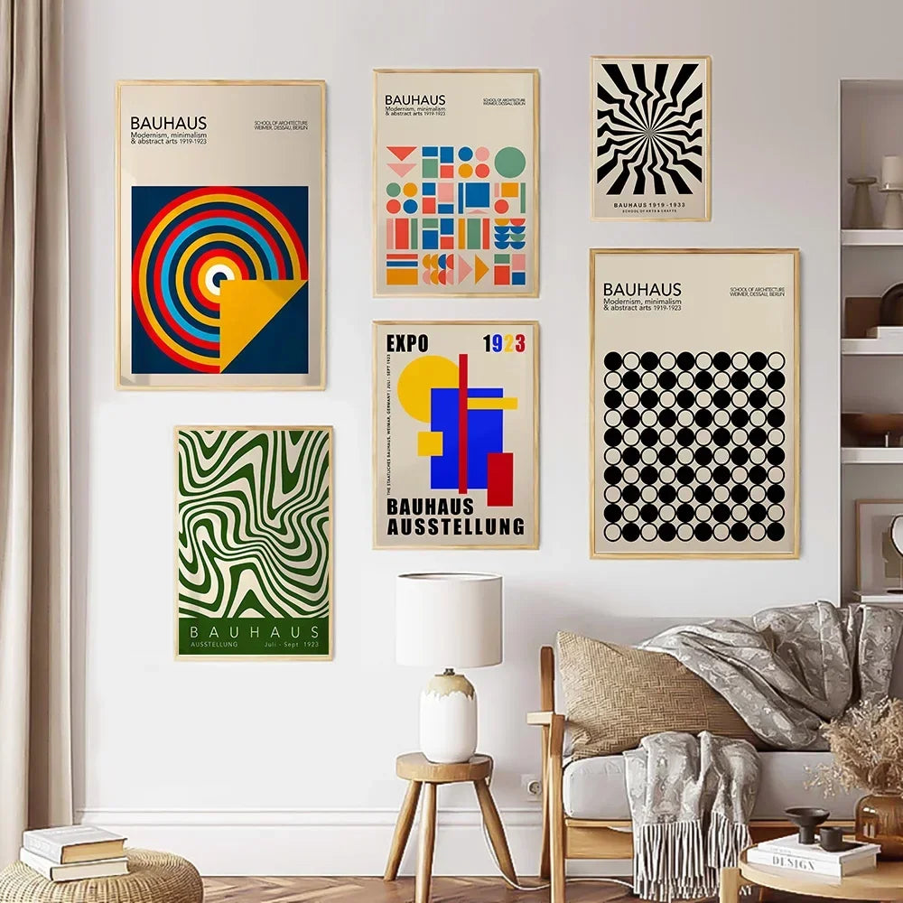 Mid Century Bauhaus Geometric Canvas Prints Poster Retro Abstract Wall Art Painting Pics for Modern Living Room Home Decorati