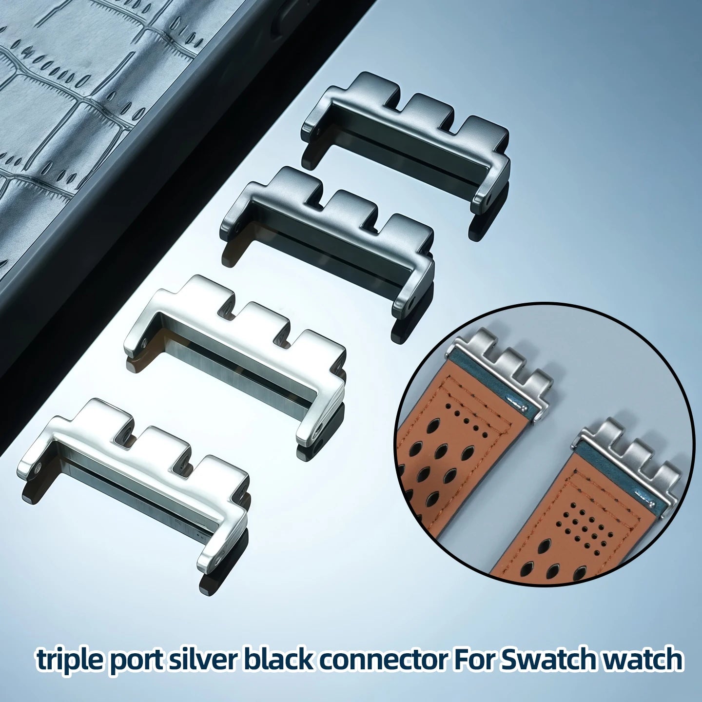 For Swatch Watch End Links Watch Triple Port Adapter Strap Fine Steel Silver Black Connector + With Tool 17mm 19mm 21mm