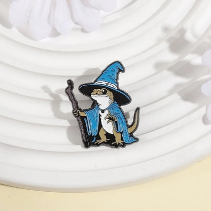 Lizard Wizard Enamel Pins Punk Gothic Blue Animal Metal Brooches Decorate Backpack Clothes Lapel Badge Funny Jewelry Gifts