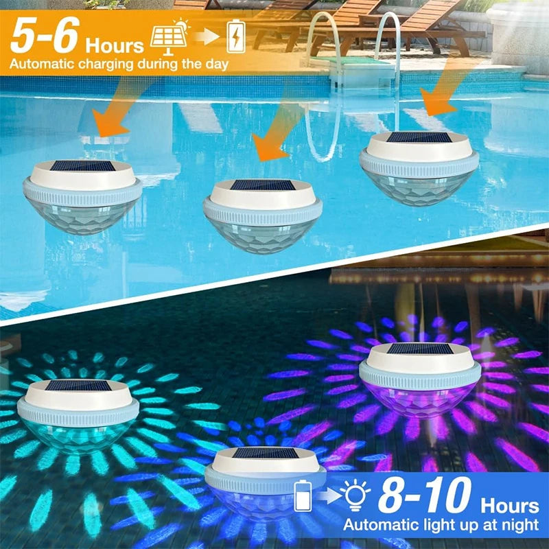 1-2Pack Solar Floating Pool Lighting, RGB Colour Changing Waterproof Pond Lights for Decoration of Swimming Pools, Yard Roads