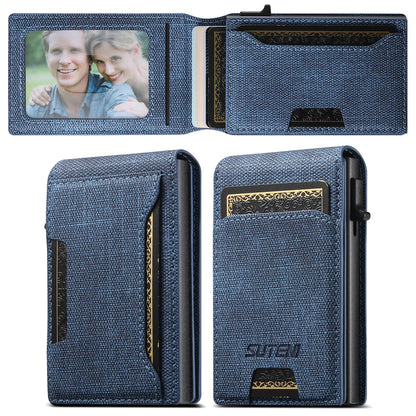 Push-out Card Faux Leather Card Holder Wallet Holder Large Capacity Can Hold 1-12 Cards 1 Photo Black/Brown/Blue - Blue