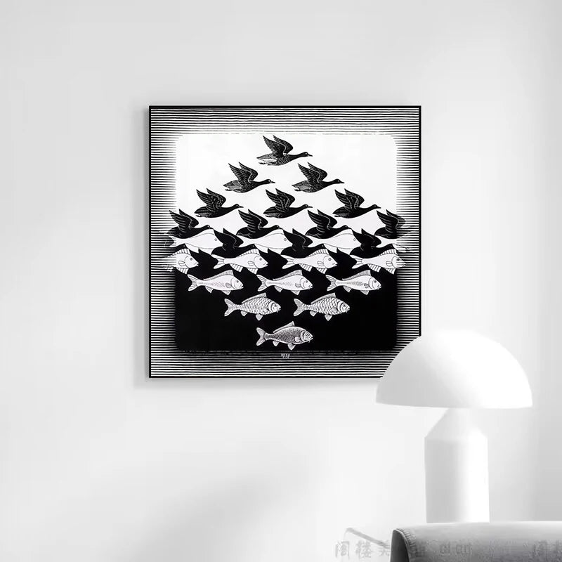 Modern Abstract Art Escher Surreal Geometric Artwork Posters Prints Canvas Painting Wall Art Pictures for Living Room Home De