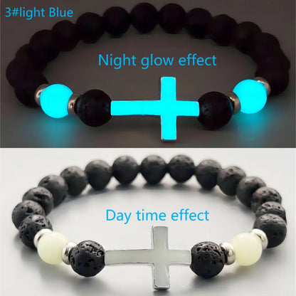 volcanic stone glow-in-the-dark vintage bracelet multi-colored luminous cross bracelet ornaments charm bracelet - Light Blue