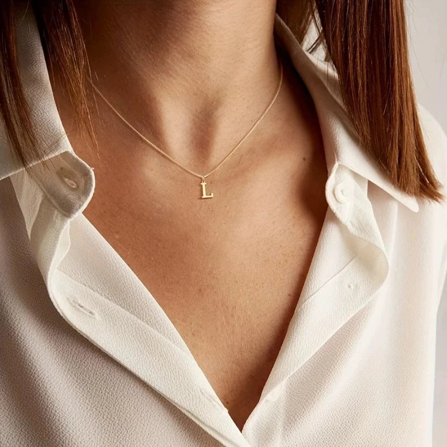 A-Z Initial Necklace 18K Gold Plated Necklace Cute Letter Stainless Steel Necklace for Women - L