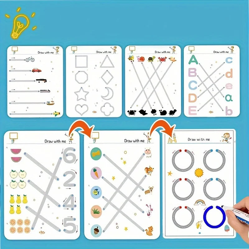 32-Page Reusable Magic Practice Notebook Set | Whole Brain Development, Writing Training, and Art Education Handbook | Learn 