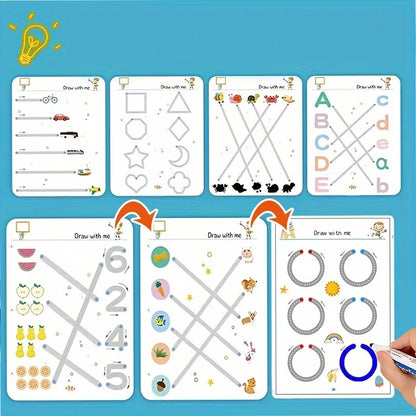 32-Page Reusable Magic Practice Notebook Set | Whole Brain Development, Writing Training, and Art Education Handbook | Learn 