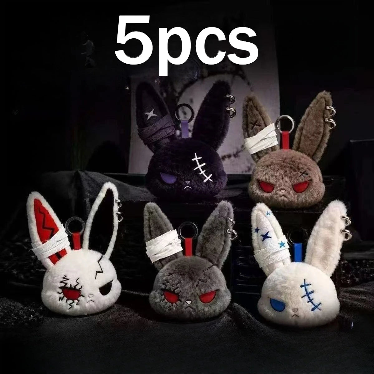 Hot Gothic Bunny Plush Keychain RabbitBag Charm with Bandage Desian Kawaii Key Ring Pendant Car Bag Ornament Gift To - 5pcs