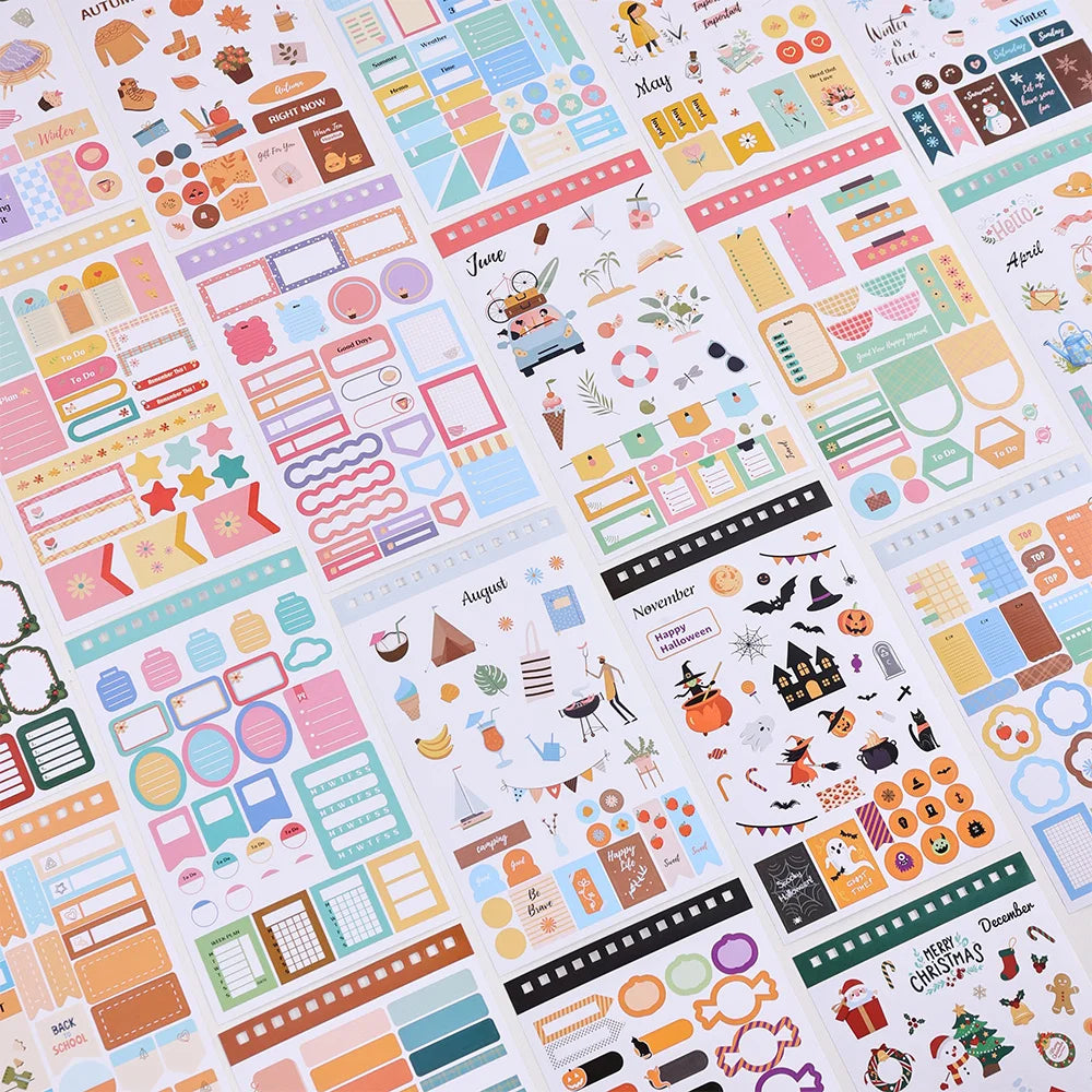 1213pcs Colorful Paper Label Sticker Book Daily Notes Marking Aesthetic Planning Coil Sticker Book Journal Scrapbooking Suppl