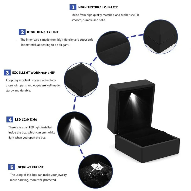 Jewelry Box with Light for Display Gift Earring Necklace Engagement Rings Case Packaging Showcase LED Boxes Cases Packaging B
