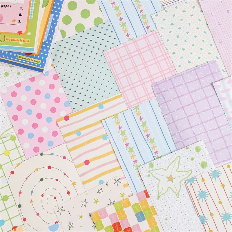 100sheets Ins Wave Point Line Painting Memo Material Paper DIY Handmade Scrapbooking Decor Journal Aesthetic Supplies