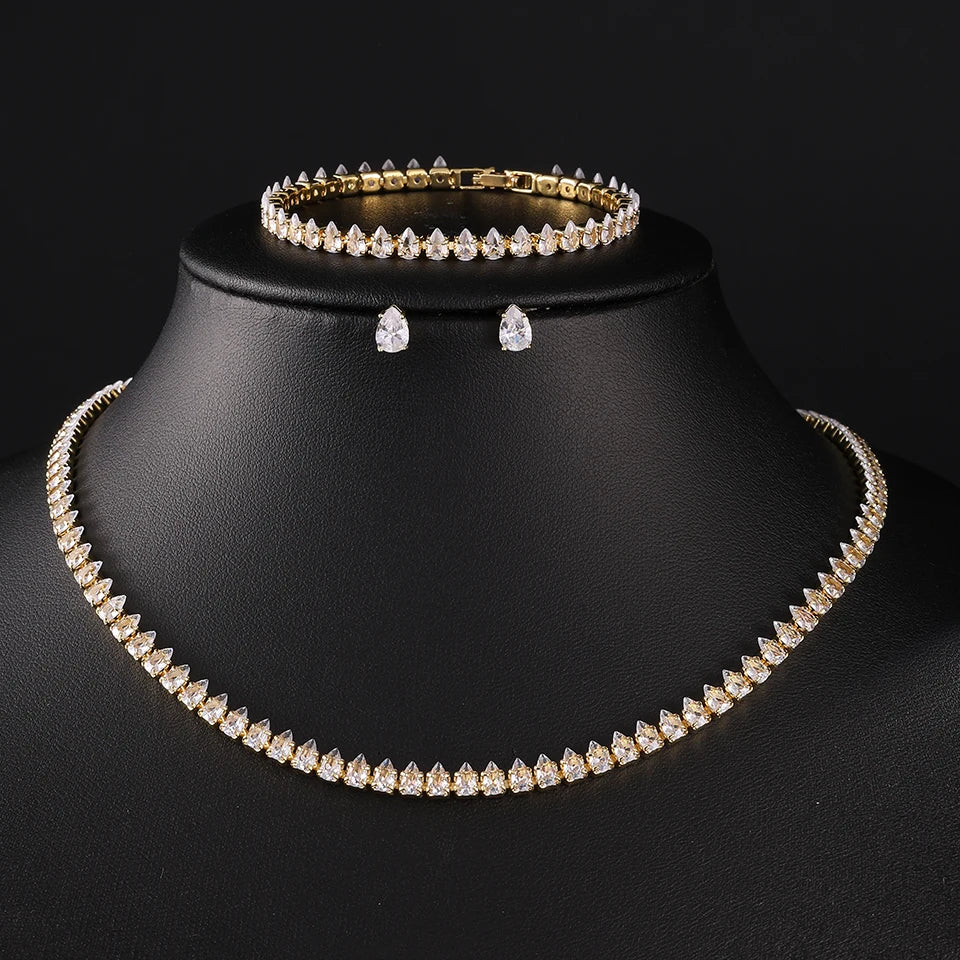 ZAKOL Gorgeous Buling AAA Clear Round Cubic Zirconia Wedding Bridal Necklace Earrings Party Jewelry Set for Women