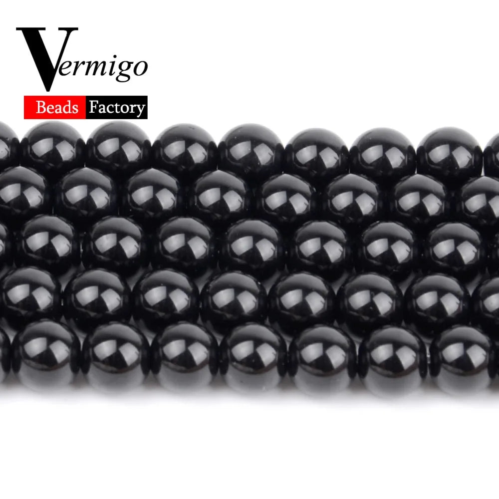 Smooth Black Stone Agates Natural Stone Beads For Jewelry Making Round Loose Beads 4 6 8 10 12mm Diy Bracelet Necklace 15inch