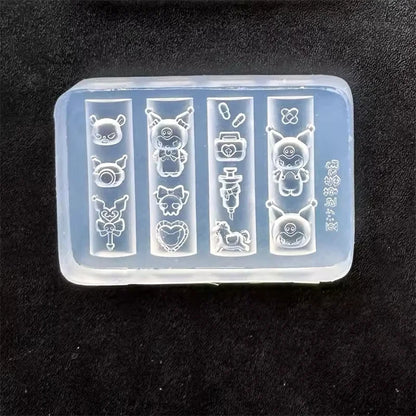 3D Silicone Nail Art Mold Cartoon Hello Kitty Rabbit Bear Relief Carving DIY Design Nails parts Charm Decorations Manicure To