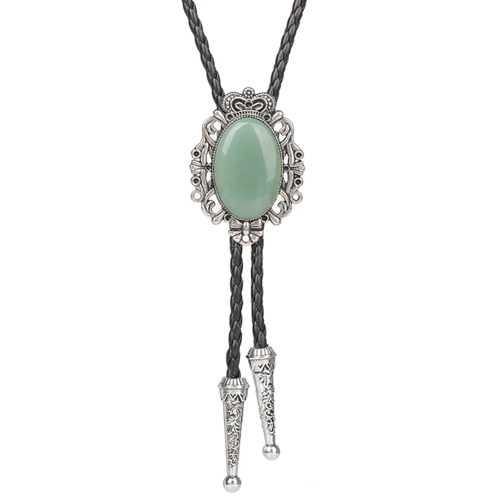 Bolo Tie Western Cowboy Opal Rodeo Leather Necktie - 18