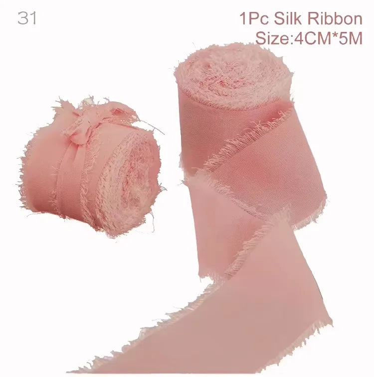 5m/Roll Frayed Silk Ribbon Edged Wrinkle Chiffon Handmade Ripped Wedding Party Flower Bouquet Gift Packing Decorations DIY Cr
