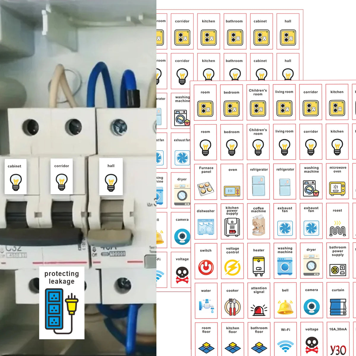 Label Stickers for Electric Meter Boards, Switch Label Sticker Set, Electrical Panel Label Stickers,Panel Labels Stickers