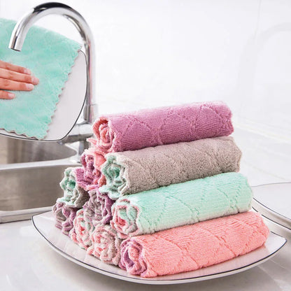 10pcs Microfiber Dish Cloths Multi Purpose Dishwashing Towels For Tableware Double Sided Cleaning Rags Kitchen Accessories - 