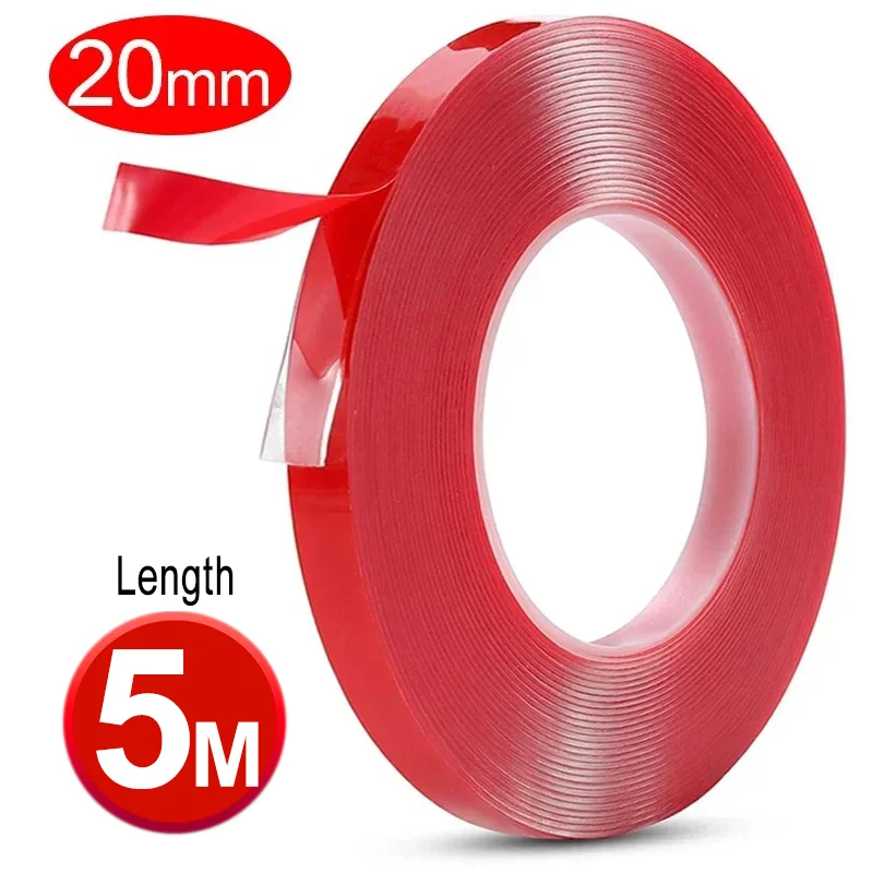 Double Sided Tape Nano Tape 3-5Meter 10/20/30mm Width Transparent Tape Washable Adhesive Nano Traceless Sticker Glue Red - 20