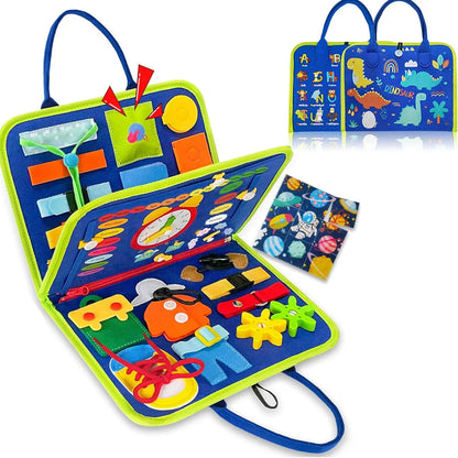 Toddler Busy Board Montessori Toys Learning Educational Activities Travel Toy Dinosaur Dress up Sensory Life Skill Backpack