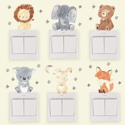 6pcs/set Cartoon Animals Wall Stickers for Children's Room Baby Room Decoration Switch Stickers Kids Room Nursery Wall Decals
