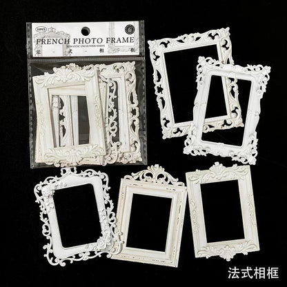 10 Pcs Hollow Embossed Photo Frame Material Paper Junk Journal Planner Scrapbooking Vintage Decorative DIY Craft Cardstock - 
