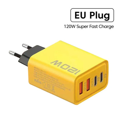 Quick Charge 3.0 Fast Charger Muti Total 120W 4 Port USB Type C PD Mobile Phone Wall Adapter for iPhone 16 Samsung S24 Xiaomi