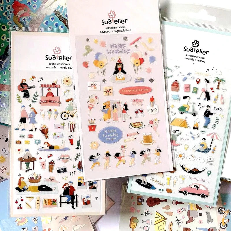Suatelier Scrapbook Stickers Korea Stationery Junk Journal Diary Deco Sticker Scrapbooking Supplies DIY Photo Album Decoratio